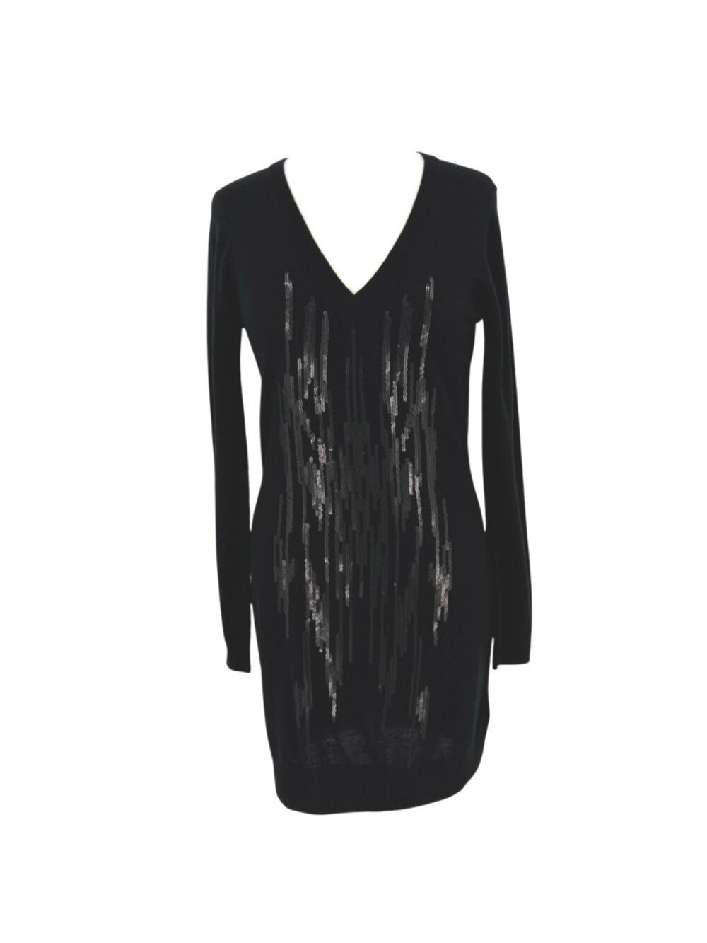 Ted Baker Black Sequin Wool-Silk Long-Sleeve Knit Dress Size 3 US 8 Medium